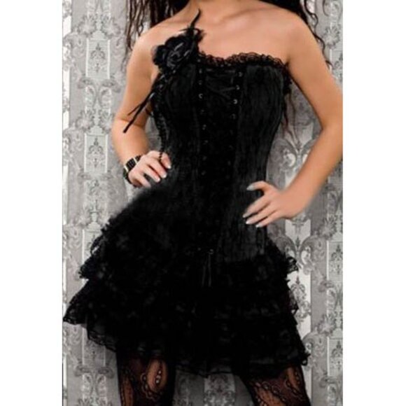 Black Jacquard Lace Ruffle Skirted Corset Dress - NEW - Picture 4 of 13